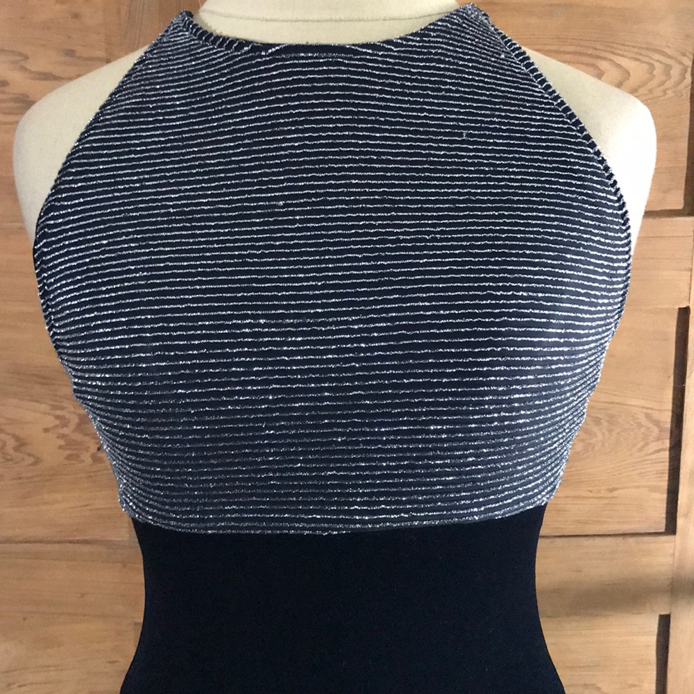 ATRIA black velvet metallic maxi silver halter MED